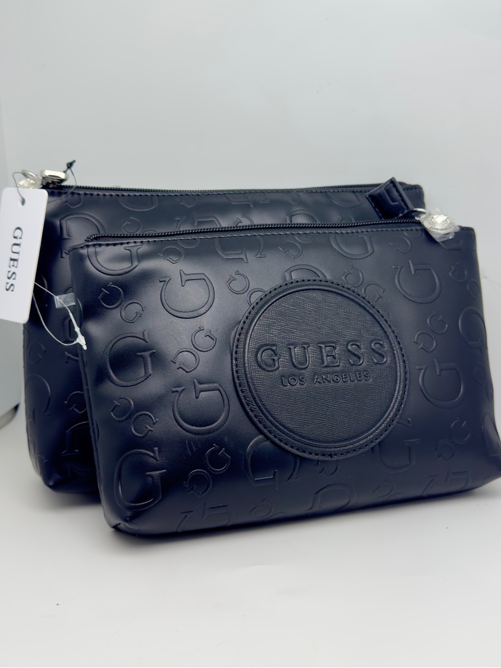 NWT GUESS 2pc Black with Logo Design Forber Travel Bag Cosmetic
Pouch Unisex